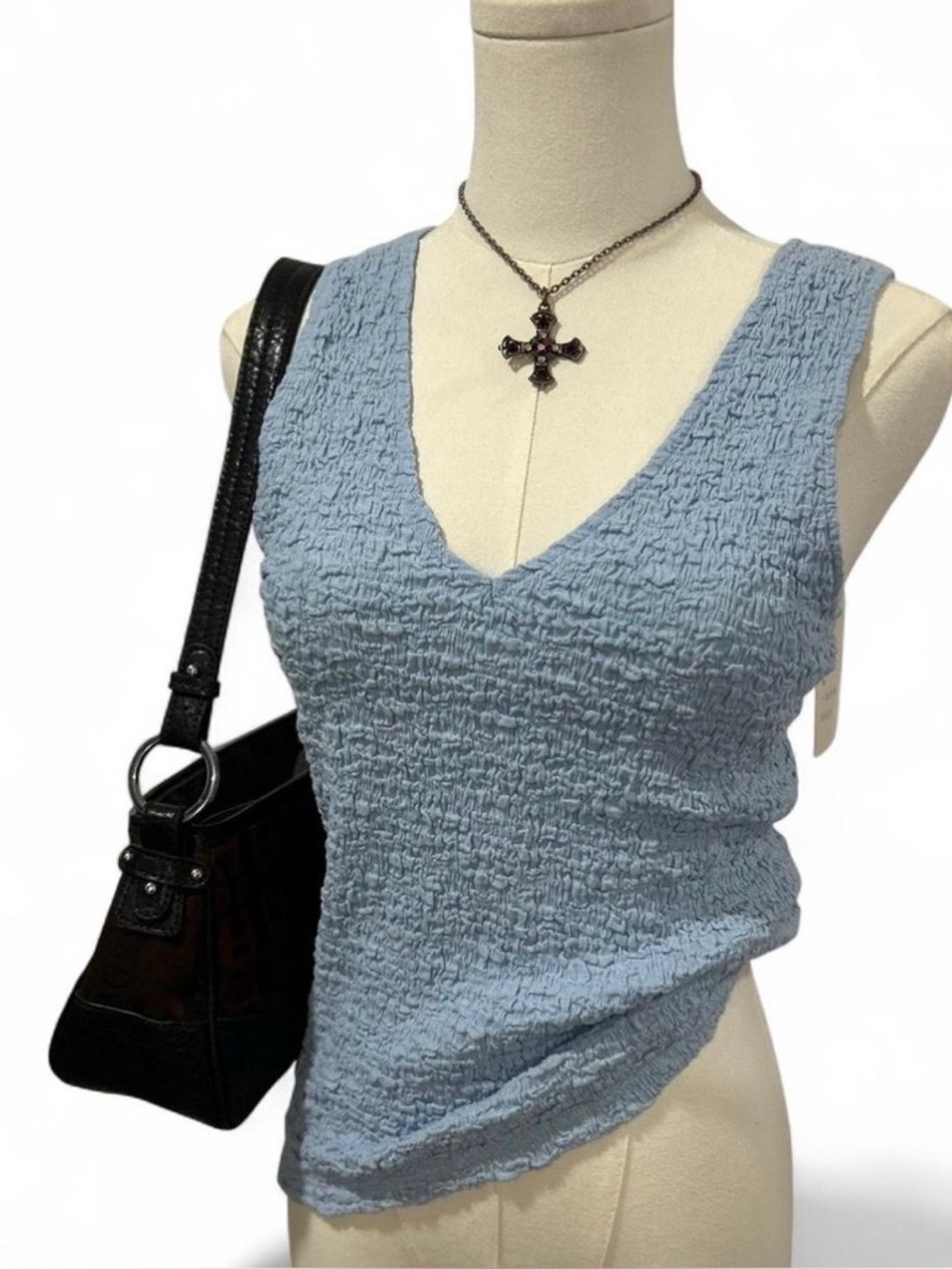 A New Day I NWT Powder Blue Textured BubbleTank Top Plunging V-neck Size M/L
